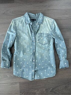 Polka Dot Chambray Button-Up Shirt - Light Blue Gap XS blouse top